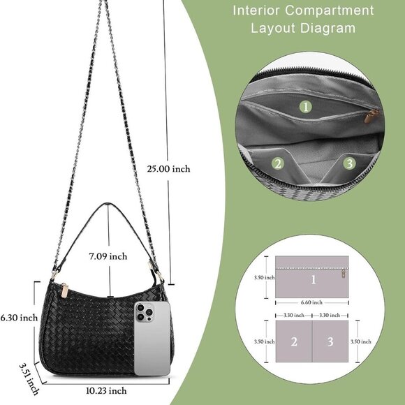 Woven Shoulder Bag for Women Gifts Detachable Strap Vegan Leather Hobo Handbag P - Picture 2 of 7